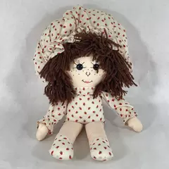 Vintage Handmade Cloth Doll 15 Inch Strawberry Pattern Clothes