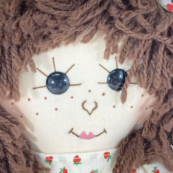 Vintage Handmade Cloth Doll 15 Inch Strawberry Pattern Clothes