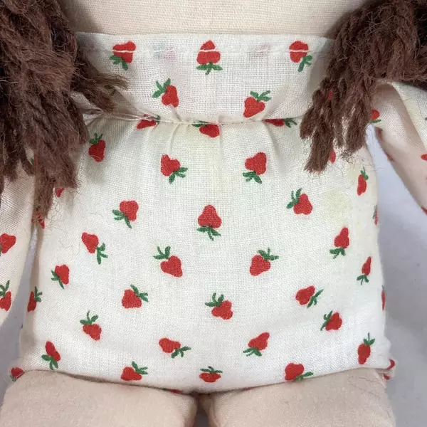 Vintage Handmade Cloth Doll 15 Inch Strawberry Pattern Clothes