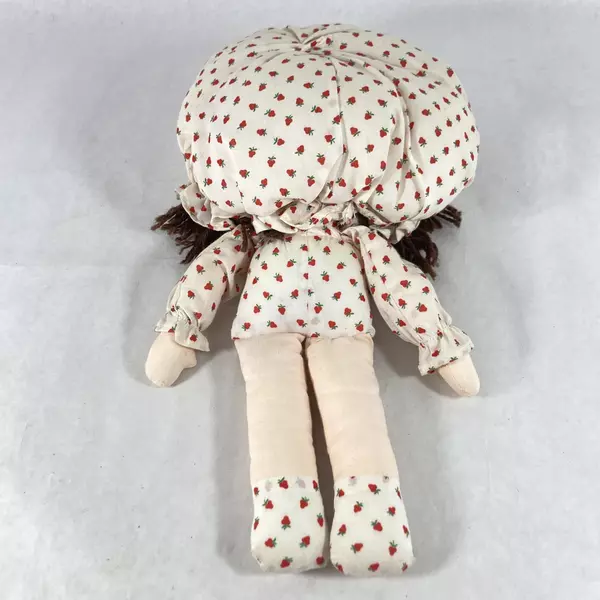 Vintage Handmade Cloth Doll 15 Inch Strawberry Pattern Clothes
