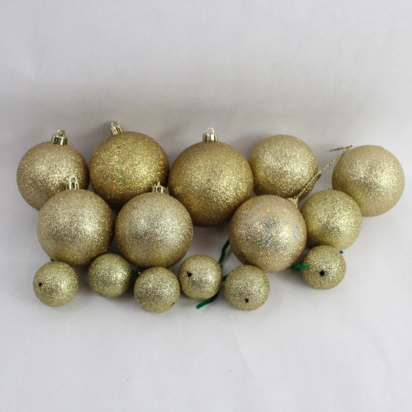 Lot of 15 Gold Glitter Christmas Ball Ornaments 1.5 and 2.5 inch