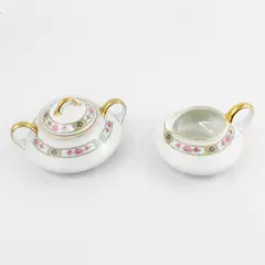 Antique PMR Bavaria Jaeger And Co Creamer And Sugar Set Pink Roses Gold Trim
