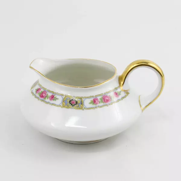 Antique PMR Bavaria Jaeger And Co Creamer And Sugar Set Pink Roses Gold Trim