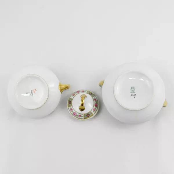 Antique PMR Bavaria Jaeger And Co Creamer And Sugar Set Pink Roses Gold Trim