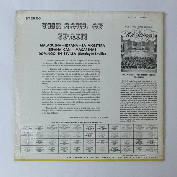 101 Strings The Soul of Spain Vol 1 Vinyl LP Record Alshire 1972 S-5018