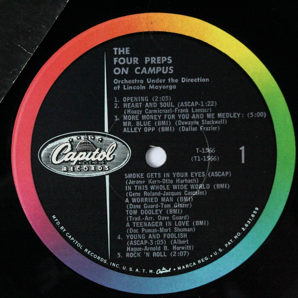 The Four Preps On Campus Vinyl LP Album Capitol T 1566 Pre-Owned Record