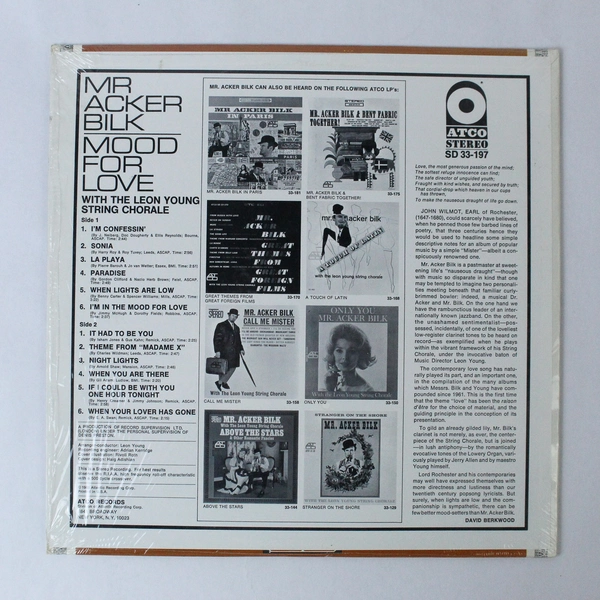 Mr. Acker Bilk Mood For Love Vinyl LP 1966 Atlantic SD 33-197 Untested