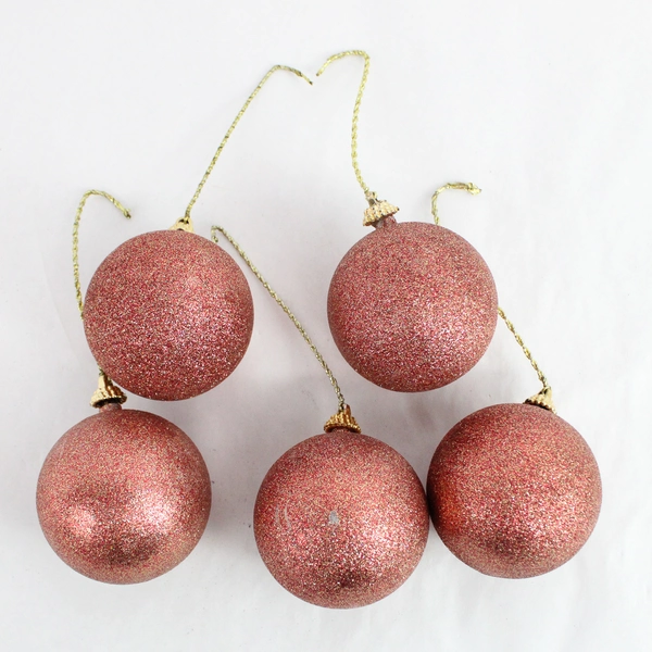Lot of 5 Red And Gold Shatterproof Glitter Christmas Ball Ornaments Gold Wires