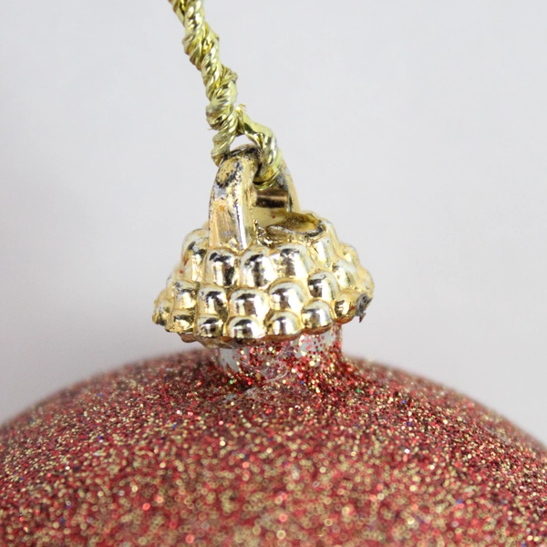 Lot of 5 Red And Gold Shatterproof Glitter Christmas Ball Ornaments Gold Wires