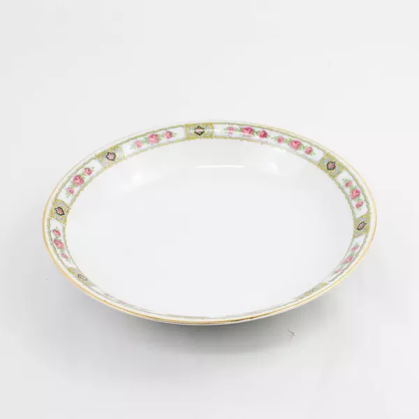 6 Antique PMR Bavaria Jaeger & Co Cereal Bowls Pink Roses Gold Trim Set