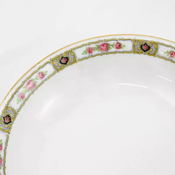 6 Antique PMR Bavaria Jaeger & Co Cereal Bowls Pink Roses Gold Trim Set