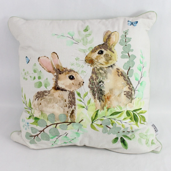 Home And Garden Rabbit Cotton Throw Pillow Cover With Polyester Pillow 19x19