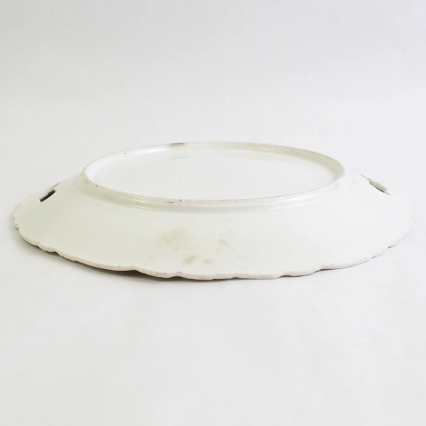 Vintage White Cake Plate 10" Purple Floral Double Handles Scalloped Edge