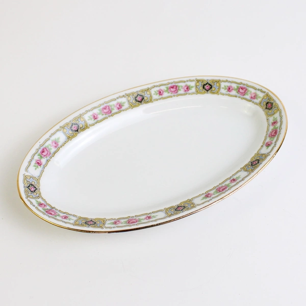 Antique Jaeger & Co Bavaria Oval Plate Pink Roses Gold Trim 7.75 Inch