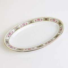 Antique Jaeger & Co Bavaria Oval Plate Pink Roses Gold Trim 7.75 Inch
