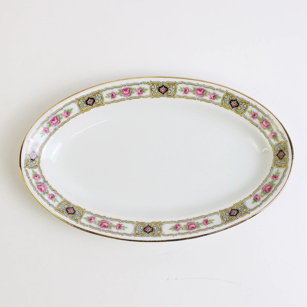 Antique Jaeger & Co Bavaria Oval Plate Pink Roses Gold Trim 7.75 Inch