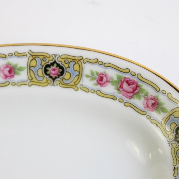Antique Jaeger & Co Bavaria Oval Plate Pink Roses Gold Trim 7.75 Inch
