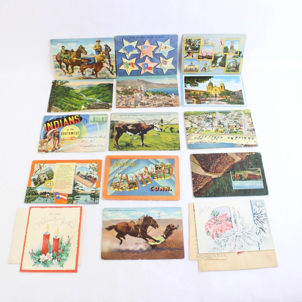 Lot of 15 Vintage 40s Souvenir Folder Postcards & Christmas Greeting Cards Used