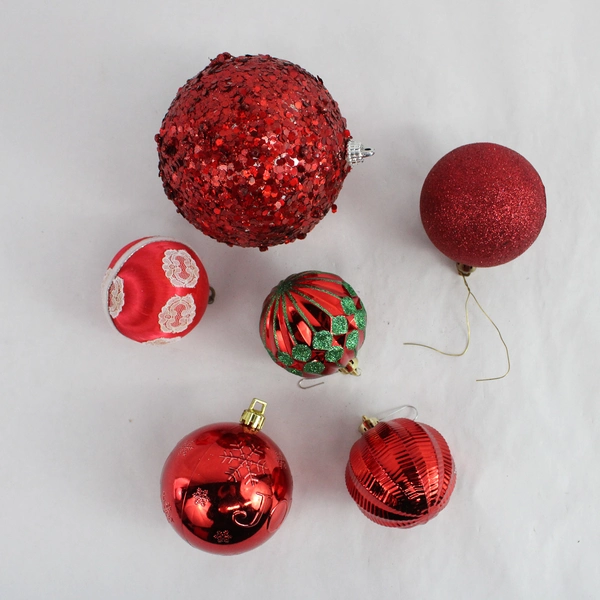 Lot Of 6 Random Red Ball Christmas Ornaments