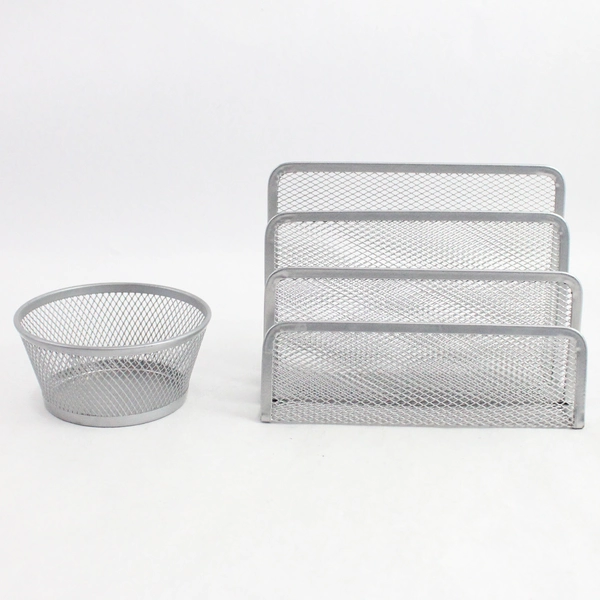 Lot of 2 Unbranded Silver-Toned Metal Wire Desk Letter Trinket Organizers