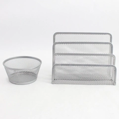 Lot of 2 Unbranded Silver-Toned Metal Wire Desk Letter Trinket Organizers