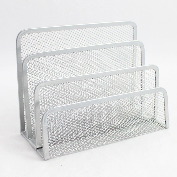 Lot of 2 Unbranded Silver-Toned Metal Wire Desk Letter Trinket Organizers