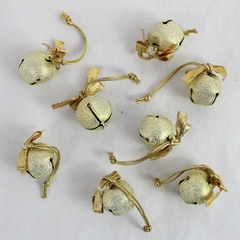 Set Of 8 Gold Glitter Metal Christmas Jingle Bells