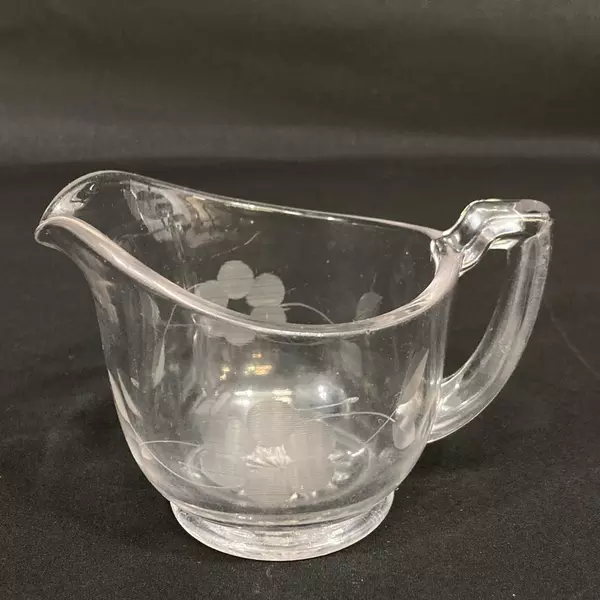 Vintage Etched Floral Glass Creamer 4.5" Elegant Serveware - Good Condition