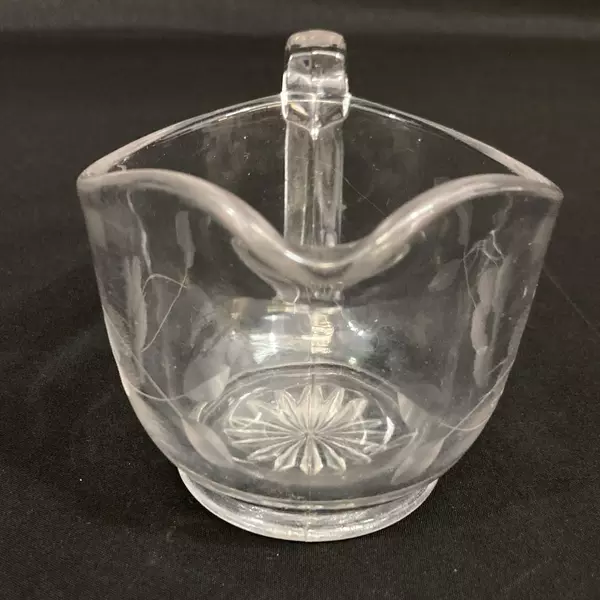 Vintage Etched Floral Glass Creamer 4.5" Elegant Serveware - Good Condition