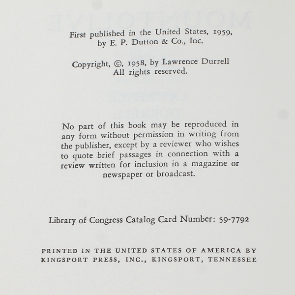 Mountolive by Lawrence Durrell 1958 First Edition Hardcover - Good Condition