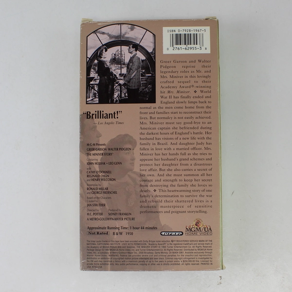 The Miniver Story VHS 1993 MGM/UA Black and White Video 1950