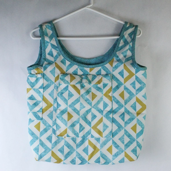 Reversible Teal Gold Tote Bag Washable Handmade Packable 