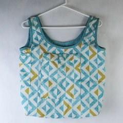 Reversible Teal Gold Tote Bag Washable Handmade Packable 