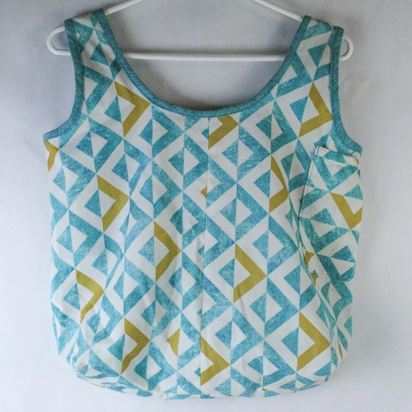 Reversible Teal Gold Tote Bag Washable Handmade Packable 