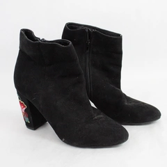 Report Sierra Black Heeled Ankle Boots Booties w/ Embroidery Suede Women's 11