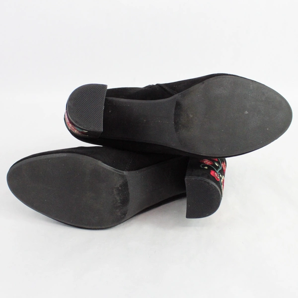 Report Sierra Black Heeled Ankle Boots Booties w/ Embroidery Suede Women's 11