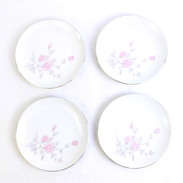 Set of 4 Marietta by Milady Fine China 6.5" Bread Plates Pink Rose Design