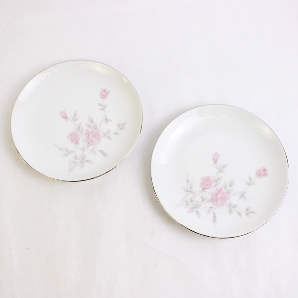 Set of 4 Marietta by Milady Fine China 6.5" Bread Plates Pink Rose Design
