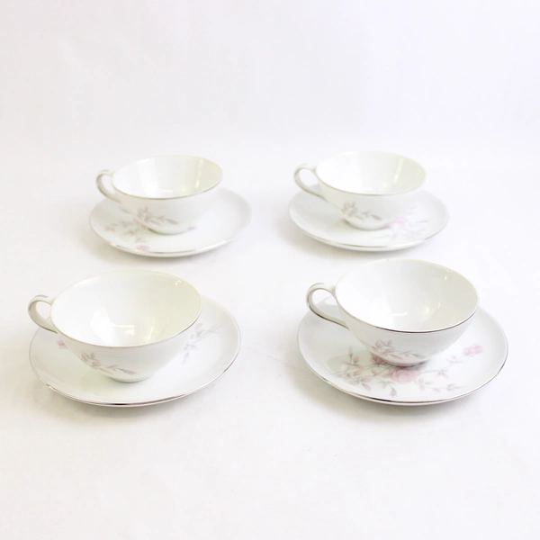 Set of 4 Marietta Milady Fine China Teacups & Saucers Pink Rose Design