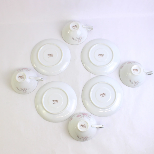 Set of 4 Marietta Milady Fine China Teacups & Saucers Pink Rose Design