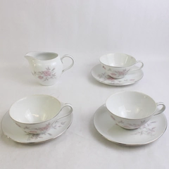 7 Piece Marietta Milady Fine China Teacups Saucers & Creamer Pink Rose Set