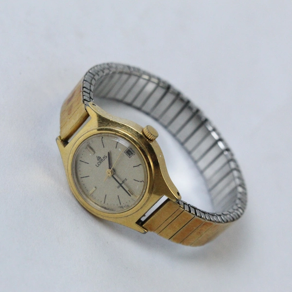 Vtg Lorus Calendar Wristwatch Retro Women's Gold Stainless Steel Analog Quartz