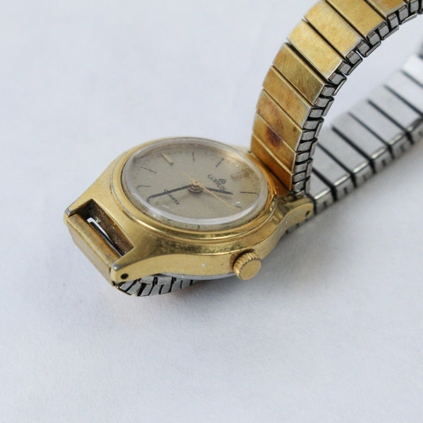 Vtg Lorus Calendar Wristwatch Retro Women's Gold Stainless Steel Analog Quartz