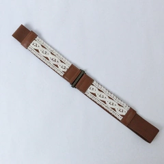 Women's Fashion Elastic Belt Size XL Embroidered Brown Off White Unbranded