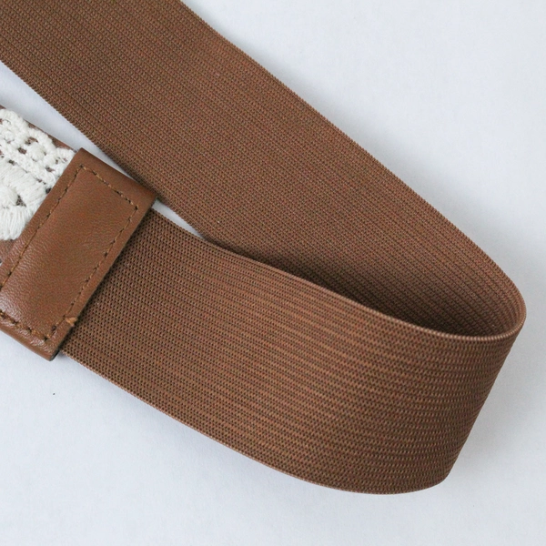 Women's Fashion Elastic Belt Size XL Embroidered Brown Off White Unbranded
