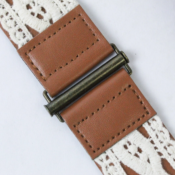 Women's Fashion Elastic Belt Size XL Embroidered Brown Off White Unbranded