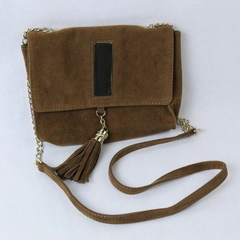 LD Luxury Divas Brown Faux Suede Crossbody Bag Purse Gold Chain