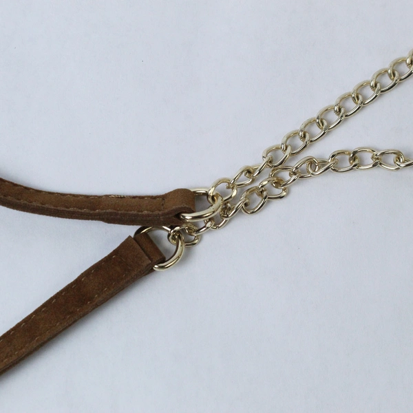 LD Luxury Divas Brown Faux Suede Crossbody Bag Purse Gold Chain