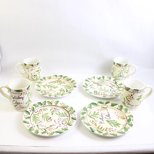 Vintage Capriware 8-Piece Hand Painted Dessert Dishware Set Holiday Christmas
