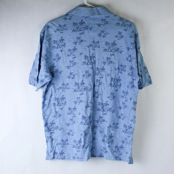 Vintage Tommy Hilfiger Men's Blue Palm Tree Polo Top Shirt Size L Woven Collared
